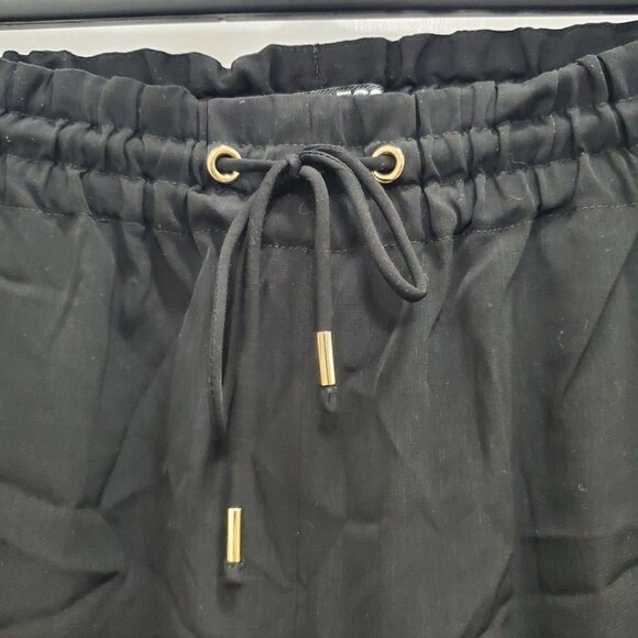 Express Women's Black Flat Front Elastic Paperbag Waist Cropped Casual Pants M - Picture 3 of 10